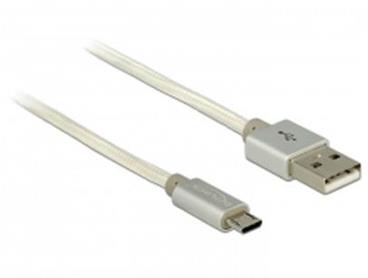 Delock Data and Charging Cable USB 2.0 Type-A male > USB 2.0 Micro-B male with textile shielding white 15 cm