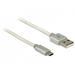 Delock Data and Charging Cable USB 2.0 Type-A male > USB 2.0 Micro-B male with textile shielding white 15 cm