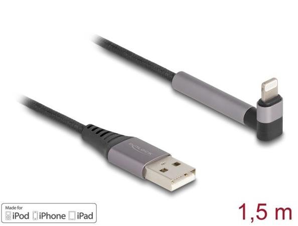 Delock Datový a nabíjecí kabel z rozhraní USB Typ-A na Lightning™ pro iPhone™, iPad™, iPod™, pravoúhlý, s funkcí stojanu