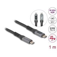 Delock Datový a rychlonabíjecí koaxiální kabel USB 40 Gbps, 1 m, 8K 60 Hz, USB PD 3.1, rozšířený rozsah výkonu, 240 W