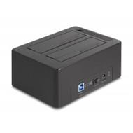 Delock Duální USB dokovací stanice pro 2 x HDD / SSD SATA s funkcí klonování a čtečkou karet + přídavný port USB