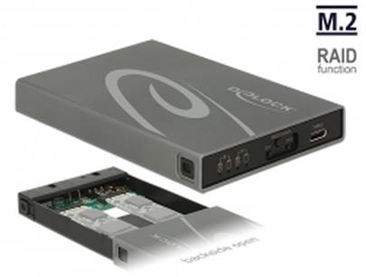 Delock Externí pouzdro 2 x M.2 Key B SSD > USB 3.1 Gen 2 USB Type-C™ samice s RAID