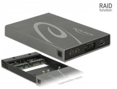 Delock Externí pouzdro 2 x mSATA SSD > USB 3.1 Gen 2 USB Type-C™ samice s RAID