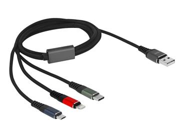 Delock - Kabel Lightning pouze pro napájení - USB s piny (male) do Micro USB typ B, Lightning, USB-C s piny (male) - 1 m - černá