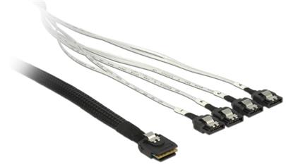Delock kabel mini SAS SFF-8087 > 4 x SATA 7 pin 1 m kovová spona
