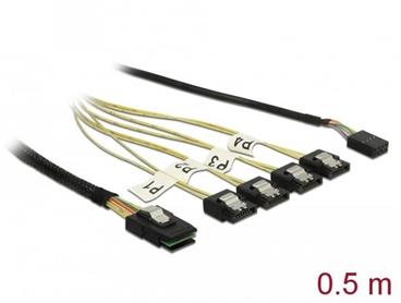 Delock Kabel Mini SAS SFF-8087 > 4 x SATA 7 pin + Sideband 0,5 m kovový