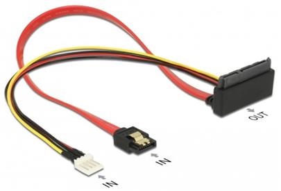 Delock Kabel SATA 6 Gb/s 7 pin samice + Floppy 4 pin napájecí konektor > SATA 22 pin samice pravoúhlý nahoru kovový 30 c