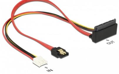 Delock Kabel SATA 6 Gb/s 7 pin samice + Floppy 4 pin napájecí konektor > SATA 22 pin samice pravoúhlý nahoru kovový 30 c