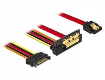 Delock Kabel SATA 6 Gb/s 7 pin samice + SATA 15 pin napájecí samec > SATA 22 pin samice pravoúhlý dolů kovový 30 cm