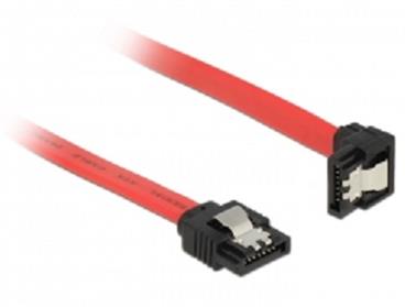 Delock Kabel SATA 6 Gb/s samec přímý > SATA samec pravoúhlý dolů 10 cm červený kovová spona