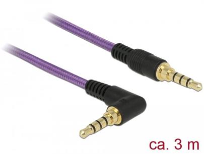 Delock Kabel Stereo Jack 3,5 mm 4 pin samec > samec pravoúhlý 3 m fialový