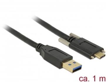 Delock Kabel SuperSpeed USB 10 Gbps (USB 3.1 Gen 2) Type-A samec > USB Type-C™ samec se šrouby po stranách 1 m černý