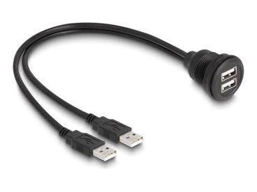 Delock Kabel USB 2.0, 2 x USB Typ-A zástrčky na 2 x USB Typ-A zásuvku, k vestavění, 1 m, černý