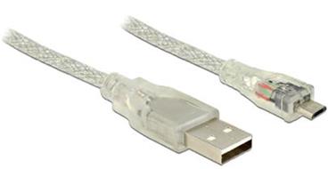 Delock Kabel USB 2.0 Typ-A samec > USB 2.0 Micro-B samec 1,5m transparentní