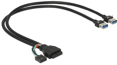 Delock kabel USB 3.0 pin konektor samice + USB 2.0 pin konektor samice > 2 x USB 3.0 A samice 45 cm