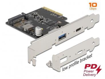 Delock Karta PCI Express x4 na 1 x externí USB Type-C™ samice s funkcí PD + 1 x externí USB Typu-A samice SuperSpeed USB