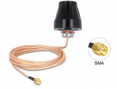 Delock LTE / GSM / UMTS Anténa SMA samec 2 dBi všesměrová pevná s připojovací kabel (RG-316U, 3 m) venkovní černý
