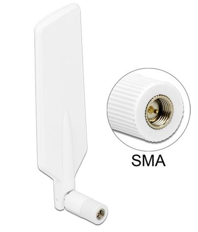 Delock LTE WLAN Dual Band Antenna SMA 1 ~ 4 dBi omnidirectional rotatable with flexible joint white
