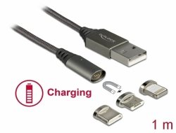 Delock Magnetická USB nabíjecí kabelová sada pro 8 Pin / Micro USB / USB Type-C™ antracit 1 m