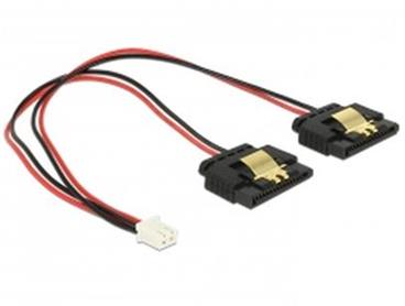 Delock Napájecí kabel 2 pin samice > 2 x SATA 15 pin samice (5 V) kovová spona 20 cm