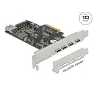 Delock PCI Express x4 Karta na 4 x USB Type-C™ + 1 x USB Typ-A - SuperSpeed USB 10 Gbps - Low Profile