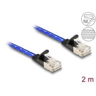 Delock Plochý síťový kabel RJ45, s pleteným opláštěním, Cat.6A, U/FTP, 2 m, modrý