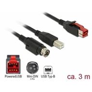 Delock PoweredUSB kabel samec 24 V > USB Typ-B samec + Hosiden Mini-DIN 3 pin samec 3 m pro POS tiskárny a terminály