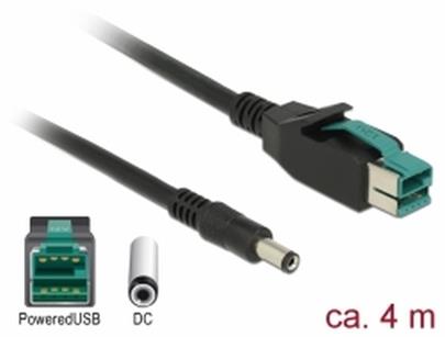 Delock PoweredUSB Kabel Stecker 12 V > DC 5,5 x 2,1 mm Stecker 4 m for POS Drucker and Terminals