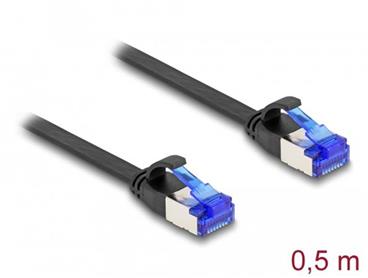 Delock RJ45 Plochý spojovací kabel ze zástrčky na zástrčku, Cat.6A, ohebný, 0,5 m, černý