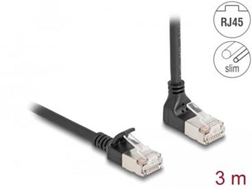 Delock Síťový kabel RJ45 Cat.6A S/FTP, Slim, zalomený nahoru o 90° / přímý, 3 m, černý