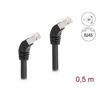 Delock Síťový kabel RJ45 Cat.6A S/FTP, zalomený dolů o 45°, 0,5 m, černý