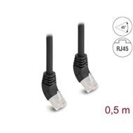 Delock Síťový kabel RJ45 Cat.6A S/FTP, zalomený nahoru o 45°, 1 m, černý