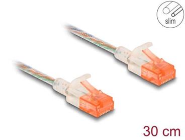 Delock Síťový kabel RJ45, Cat.6A, U/UTP, tenký, 0,3 m, transparentní