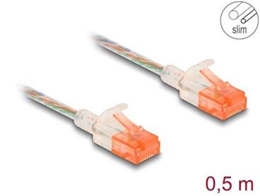 Delock Síťový kabel RJ45, Cat.6A, U/UTP, tenký, 0,5 m, transparentní
