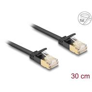 Delock Síťový kabel RJ45 Cat.6A, ze zástrčky na zástrčku,s robustní západkou a hrubým plochým kabelem Cat.7,U/FTP, 0,3 m