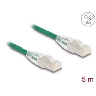 Delock Síťový kabel RJ45 Cat.6A, ze zástrčky na zástrčku, se zahnutou západkou, U/FTP, tenký, 5 m, zelený