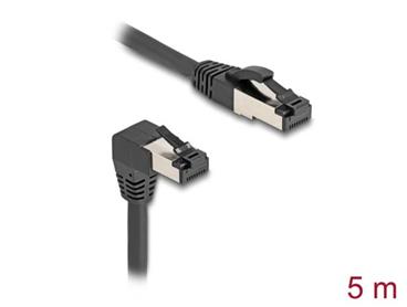 Delock Síťový kabel RJ45 Cat.8.1 S/FTP, zalomený dolů o 90° / přímý, 5 m, černý