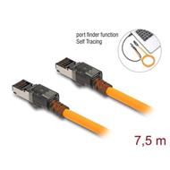 Delock Síťový kabel RJ45 s funkcí vyhledávání portů USB Type-C™, samosledovací, Cat.6A, S/FTP, 7,5 m, oranžový