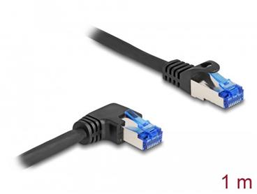 Delock Síťový kabel rozhraní RJ45 Cat.6A, S/FTP, přímý / pravý pravoúhlý, 1 m, černý