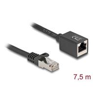 Delock Síťový prodlužovací kabel ze zástrčky RJ45 na zásuvku RJ45, Cat.6A, S/FTP, 7,5 m, černý