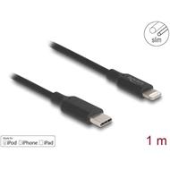 Delock Tenký datový a nabíjecí kabel z rozhraní USB Type-C™ na Lightning™, pro iPhone™, iPad™, iPod™, černý, 1 m, MFi