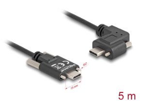 Delock USB 2.0 Cable USB Type-C™ male with screwsto USB Type-C™ male with screws angled left / rightPD 3.0 60 W 5 m