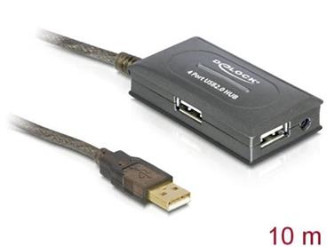 Delock USB 2.0 prodlužovací kabel 10 m aktivní s hubem 4 porty