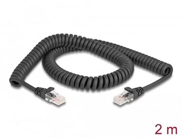 Delock Vinutý kabel rozhraní RJ45, ze zástrčky na zástrčku, Cat.5e, 2 m, černý