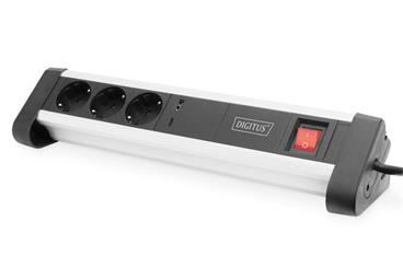DIGITUS 3-cestný zásuvkový pásek pro domácnost a kancelář s 1 x USB-C ™ / 1 x USB-A portem