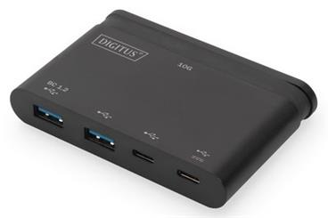 DIGITUS 4-portový USB-C hub 10G 2x USB-C Data + PD 3.0, 2x USB-A, černý