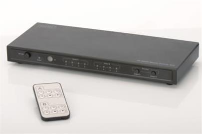 Digitus 4K HDMI Maticový přepínač 4x2, podporuje 4K, 2K, 3D video formáty, Včetně Dálkového ovládání, černý