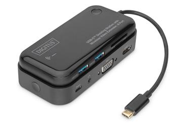 Digitus 8 portová dokovací stanice USB-C s bezdrátovým vysílačem videa 2x USB-A, HDMI, VGA, USB-C, 3,5 mm, SD / MicroSD