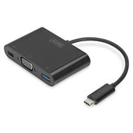 DIGITUS Adaptér USB typu C Multiport na VGA 1x VGA, 1x USB-C (PD), 1x USB 3.0, černý