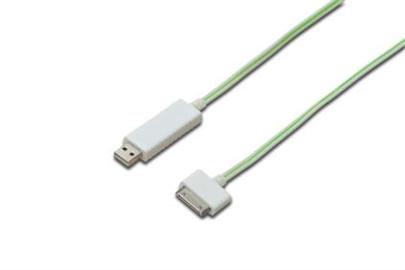 Digitus Apple připojovací a nabíjecí kabel, Apple 30pin - USB A, M / M, 0,9 m, zelený vizuální tekoucí,